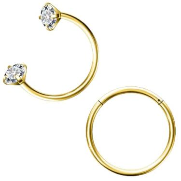 Imagem de Hoeudjo Anel de nariz em ferradura 18 g de aço cirúrgico articulado para mulheres brinco de meia argola sapato de cavalo Daith Clicker Tragus brinco argola hélice piercing joia dupla, Metal, Zircônia