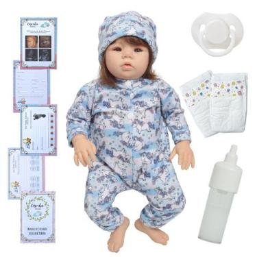 Imagem de Bebe Reborn Realista Fio a Fio Macacão Unicórnio Acessórios - Cegonha 