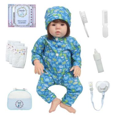 Imagem de Bebe Reborn Realista Silicone Fio a Fio 48cm Bolsa Kit Itens - Cegonha