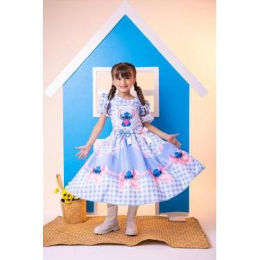 Imagem de Vestido Junino Temático Luxo Lilo Stitch Azul Bebê - Festa Junina - no