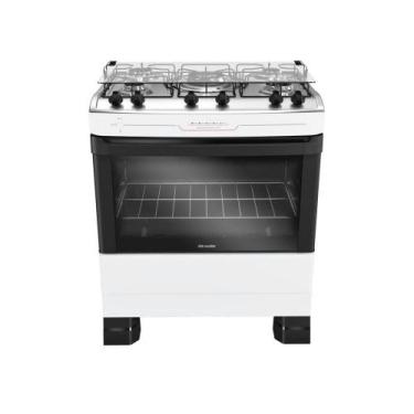 Imagem de Fogão Mueller 5 Bocas Branco Mesa De Inox Tripla Chama Bivolt MFI5BF