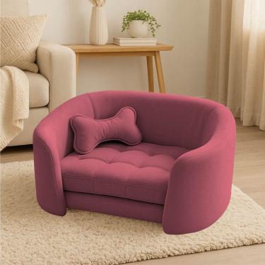Imagem de Poltrona Cama Pet Luxo Mell Veludo Premium Para Cães E Gatos Rosa
