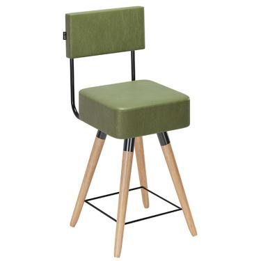 Imagem de Banqueta Cadeira Decorativa Barcelona 73cm com Encosto Corano Verde - Desk Design