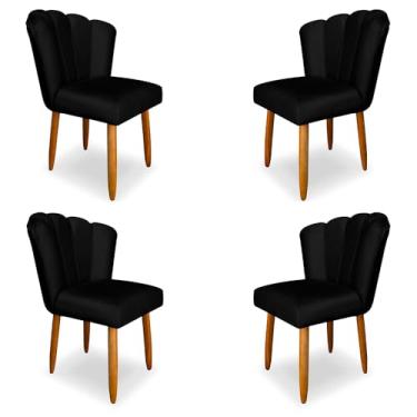 Imagem de Kit 4 Cadeiras de Jantar Pétala Estofada Pés Palito Veludo Preto - Montanaris Decor