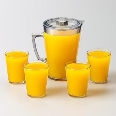 Imagem de Conjunto Jarra 2 Litros com Tampa e Alça Ergonômica + 4 Copos Acrílicos 270ml, Cristal Transparente Elegante Durável e Fácil de Lavar | Ideal para Água, Sucos, Chá Gelado Refrigerantes na Cozinha