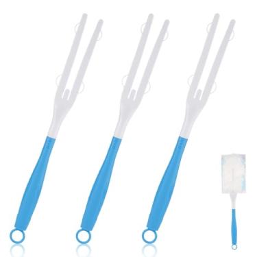 Imagem de 3 peças de cabo de espanador, substituição de plástico, cabo de poeira removível, refil estendido compatível com extensão Swiffer Mop (azul, branco)