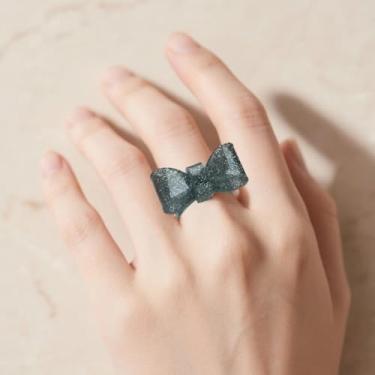 Imagem de 1 anel elegante e fofo de resina com glitter, laço de borboleta doce e adorável para mulheres, anel de abertura personalizado de acrílico
