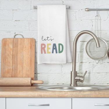 Imagem de Toalhas de mão infantis, toalhas de mão Let's Read para decoração de banheiro infantil, amantes de livros presentes para leitores, presentes para mulheres, toalhas de prato de cozinha neutras boho