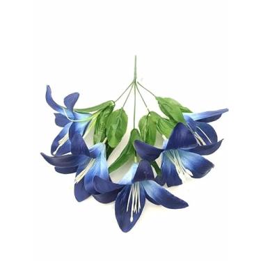 Imagem de Buquê de Lírio Artificial com 5 Flores – Galho Decorativo 33cm para Arranjos, Festas e Decoração de Casa (Cores Diversas)(azul royal)