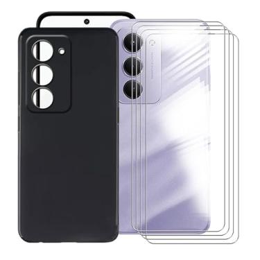 Imagem de WXPPJ Capa para Xiaomi Redmi 15 4G + pacote com 4 protetores de tela de vidro temperado ultra macio silicone bumper TPU capa de proteção à prova de choque preta (6,9 polegadas) - preta