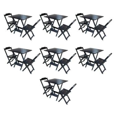 Imagem de Kit 7 Conjuntos De Mesa Dobravel Com 2 Cadeiras De Madeira 70X70 Para Restaurante E Bar - Preto