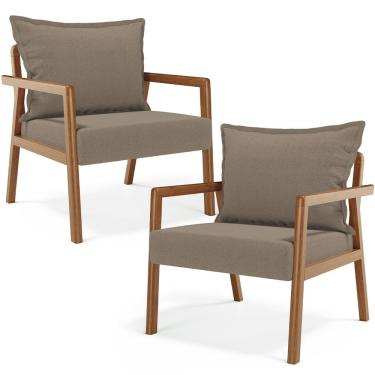 Imagem de Kit 02 Poltronas Decorativa Para Sala de Estar Alícia B04 Bouclê Bege - Lyam Decor