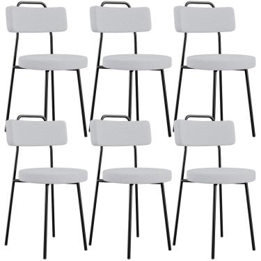 Imagem de Kit 06 Cadeiras Decorativas Estofada Para Sala De Jantar Barcelona L02 Linho Cinza - Lyam Decor