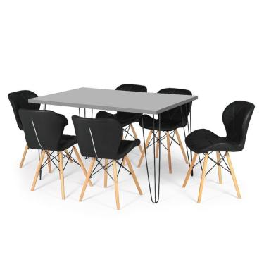 Imagem de Conjunto Mesa De Jantar Hairpin 130x80 Volpi Com 6 Cadeiras Eiffel Slim - Preto