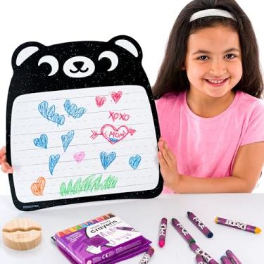 Imagem de Quadro de giz de cera Bear Wipe-Away com giz de cera pacote com 10 e pano de borracha – quadro branco infantil, laptop, apagar a seco