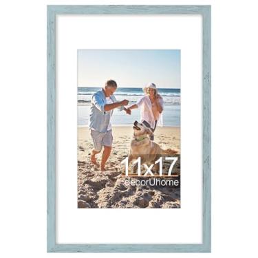 Imagem de decorUhome Moldura de 28 x 43 cm, exiba imagens 20 x 30 com tapete ou 28 x 43 sem tapete, moldura para pôster para pendurar na parede, azul rústico, 1 pacote