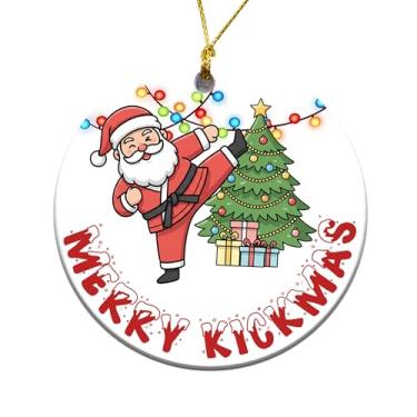 Imagem de MEDROC Enfeite de Natal de Papai Noel - Cerâmica Redonda 7,6 cm, Artes Marciais para Taekwondo Meninos e Meninas, Decorações de Temporada de Férias