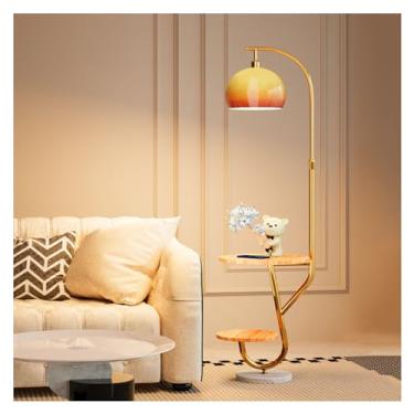 Imagem de Luminária de chão Combinação de abajur mesa e chão com porta carregamento estação sem fio Candeeiro pé moderno para sala estar(Gold)