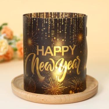 Imagem de Abajur de relógio de ano novo, abajur fosco de tambor de fogos de artifício dourado preto sem lâmpada, abajur moderno para decoração de quarto e sala de estar e ano novo