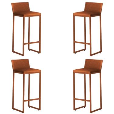 Imagem de Kit 4 Banquetas Alta Dani Reforçada Decorativa Balcão Bancada Cozinha Bar Base Bronze Courino