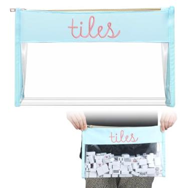 Imagem de Sanwuta Empty Mahjong Tile Bag, Clear Mahjong Case with Letters for American, Waterproof Mah Jong Tile Zippered Case for Women Gift, Mah Jong Lover Gift, 13 x 7.9 x 3.2 Inches (Aqua Blue)