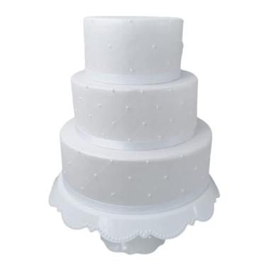 Imagem de Bolo Fake isopor maquete de 3 Andares, Branco com Pérolas, para Casamentos e Aniversários