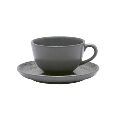 Imagem de Xícara Para Chá Com Pires Em Cerâmica Flat Gray 200ml Oxford