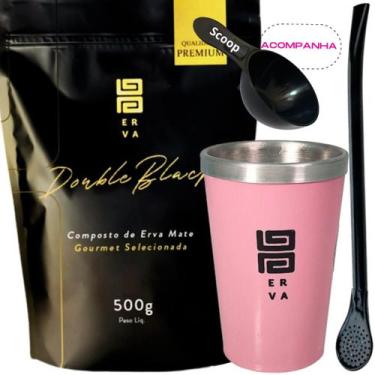 Imagem de Kit Tereré Black Erva Mate 500g + Copo Alumínio Térmico ROSA + Bomba C
