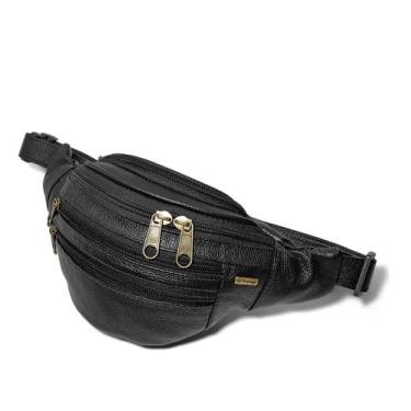 Imagem de Pochete Bolsa Para Cintura Feita de Couro Le Voyage 5 bolsos, Preto