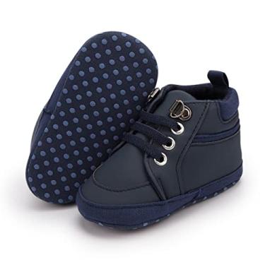 Imagem de Sapatos de caminhada para bebês meninos meninas cano alto sola macia antiderrapante infantil pré-andador primeiro passo, A1/azul, 12-18 Months Toddler