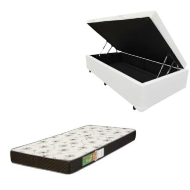 Imagem de Cama Box Baú Solteiro Blindada com Colchão Solteiro Espuma D20 12cm | Kit Completo com Cabeceira Botonê Opcional | Diversas Cores (2, CORINO BRANCO, SEM CABECEIRA)