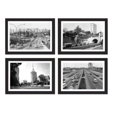 Imagem de Kit 4 Quadros Cidade São Paulo Avenidas Retrô Lembrança Foto Moldura