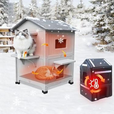 Imagem de Rockever Casa De Gato De Plástico Para Áreas Externas Com Forro Isolado, Casas De Gato Para Áreas Externas 100% Isoladas Para O Inverno, Abrigo Para Gatos Externo À Prova D'Água De 2 Andares, Fácil