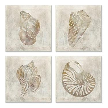 Imagem de Stupell Industries Vintage Nautilus Seashells Soft Brown Patterned Aquatic Animals, Design por Carol Robinson Wall Plaque, 4 peças, cada 12 x 12