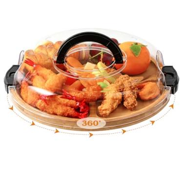 Imagem de LemonRoad Tábua de charcutaria redonda rotativa de 33,5 cm com tampa transparente, caixa de charcutaria, bandeja para servir carne e frutas, presentes para casa nova, presentes para mulheres