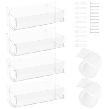 Imagem de 4 unidades de organizador de temperos, prateleira de suporte de temperos de acrílico transparente de 1,6 cm, tampa removível para temperos, organizador de temperos com parafuso e fita adesiva para