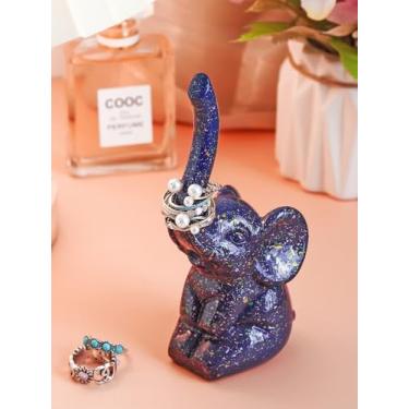 Imagem de Lindo suporte de anel de elefante azul - Bandeja de armazenamento de joias de cerâmica