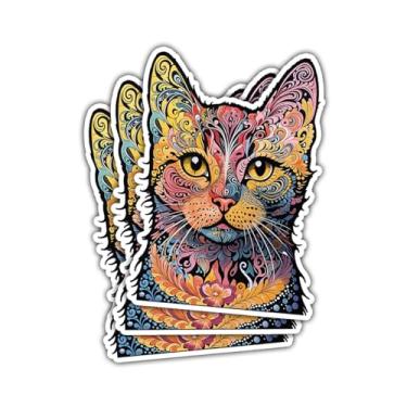 Imagem de (3 peças) Adesivo com estampa de gato alegre – Decalque de vinil colorido para carro, para-choques, laptop, telefone, à prova d'água, design moderno – 12 cm