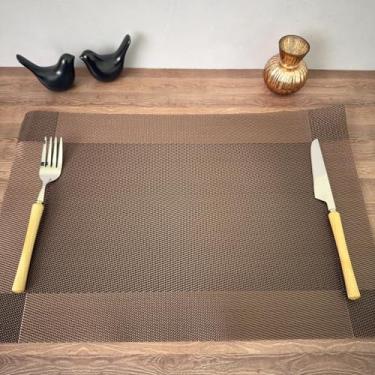 Imagem de Jogo Americano Retangular PVC Trama Lavável Flexível Mesa Posta PVC 45x30cm Descanso de Prato (8, MARROM)
