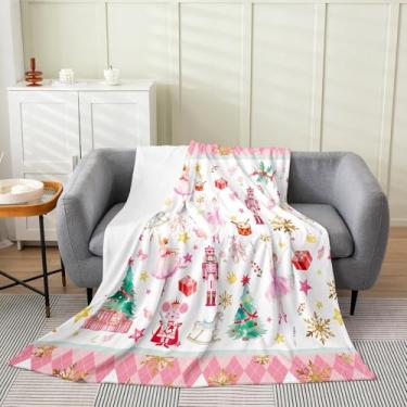 Imagem de Feelyou Cobertor de pelúcia de Natal rosa para balé quebra-nozes cobertor de flanela 127 x 152 cm floco de neve todas as estações para sofá-cama, sofá, decoração de quarto
