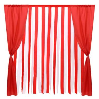 Imagem de Breling 3 peças de decoração de circo de Natal, cenários listrados, de poliéster, para Natal, carnaval, circo, decoração de festa de aniversário, fundo fotográfico (vermelho, listras vermelhas brancas