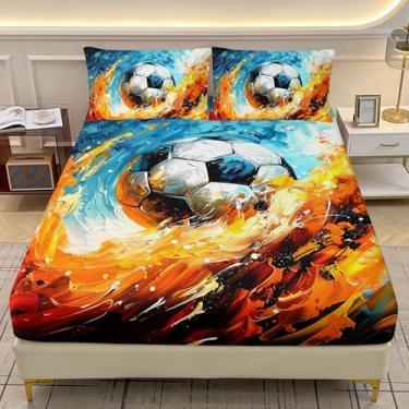 Imagem de AILONEN Jogo de lençol solteiro esportivo com pintura a óleo 3D, 1 lençol com elástico com 2 fronhas, 3 peças