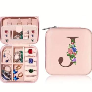 Imagem de Caixa de joias personalizada – uma caixa de armazenamento portátil para anéis, brincos e colares de viagem, com padrões florais, tornando-a um presente para vários feriados, como o Natal (rosa 4 x 4 x