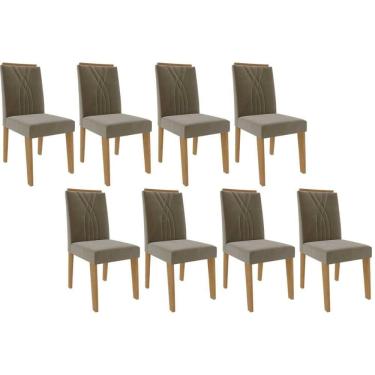 Imagem de Kit 8 Cadeiras Sala Jantar Nicole 8 Un Nature/Suede Nude Bege - Cimol