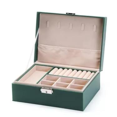 Imagem de Porta Joias em Veludo - Maleta Elegante Organizadora com Chave - Porta-Joias, Grande, Colar, Brinco, Anel, Bijuterias, Viagens, Presente 23x17x8,5cm, Colares, Brincos e Anéis (Verde Pinho)