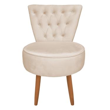 Imagem de Mocho Capitonê Veludo Pés Palito Castanho Bege