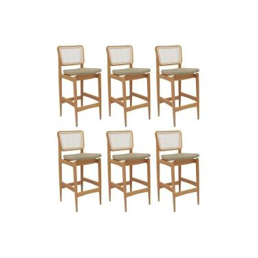 Imagem de Banqueta Sala De Jantar Liz 1bmm009ca Premium Madeira Maciça Kit 6 Un Carvalho-boucle Bege-tela Bege - Kappesberg