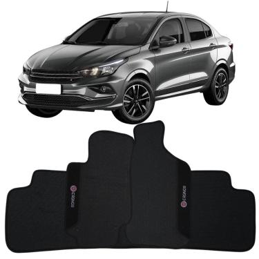 Imagem de Tapete Borracha Cronos 2018 à 2024 Preto Pvc Logo Bordado Jogo 3 Peças Personalizado Automotivo Wave