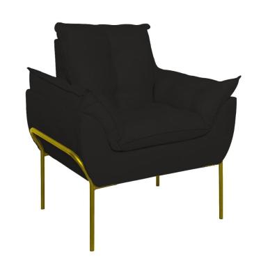 Imagem de Poltrona Sofá Luxo Base Metal Dourada Recepção Escritório Preto