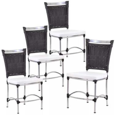 Imagem de 4 Cadeiras Jk Em Alumínio E Fibra Sintética Trama Original Tabaco